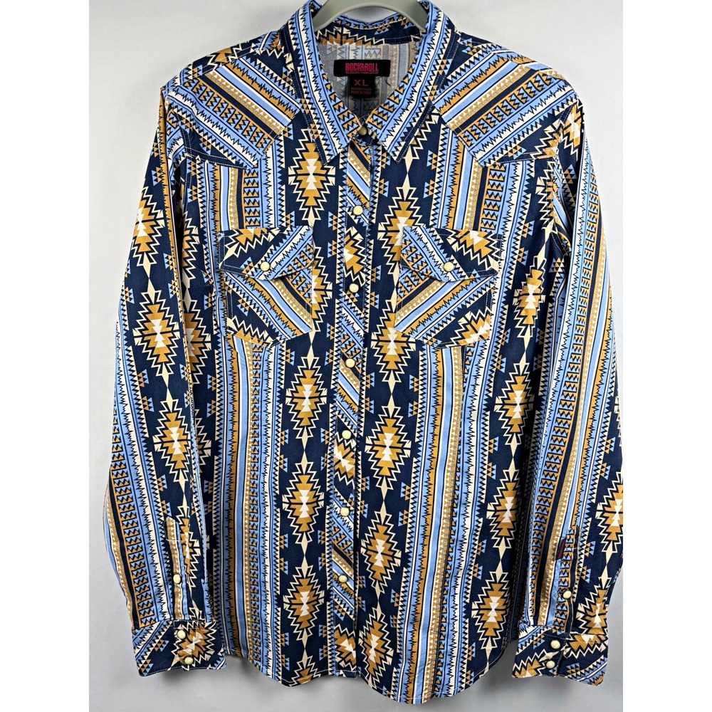 Rock & Roll Denim Men's XL Western Pearl Snap Shirt Southwestern Aztec Print